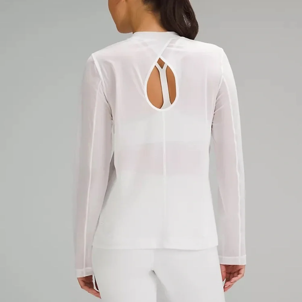 (A11) Lululemon Keyhole Mesh Long Sleeve Top, White, Size 12, NWT‎